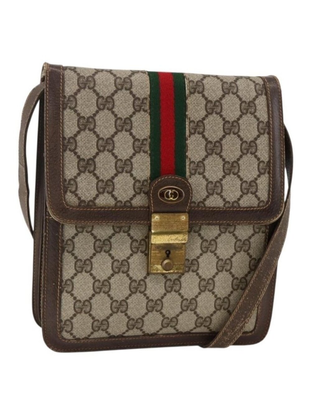 Authentic GUCCI GG Supreme Web Sherry Line Shoulder Bag PVC Beige Gold 145857